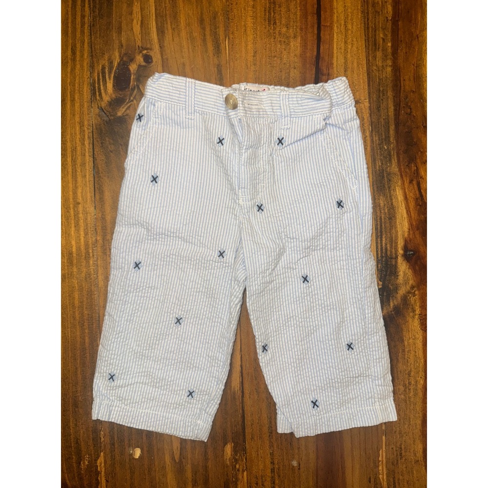 Kitestrings Baby Seersucker Pants Blue White Striped Embroidered 6-9M Boys